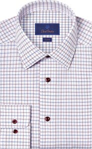 David Donahue Trim Fit Windowpane Cotton Dress Shirt
