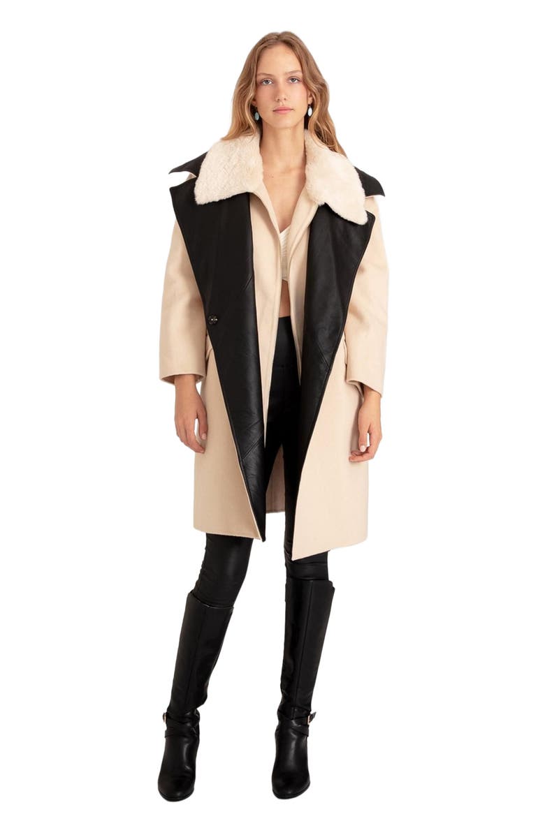 Belle & Bloom Watch Me Go Oversized Leather Trimmed Coat, Main, color, Pale Oat