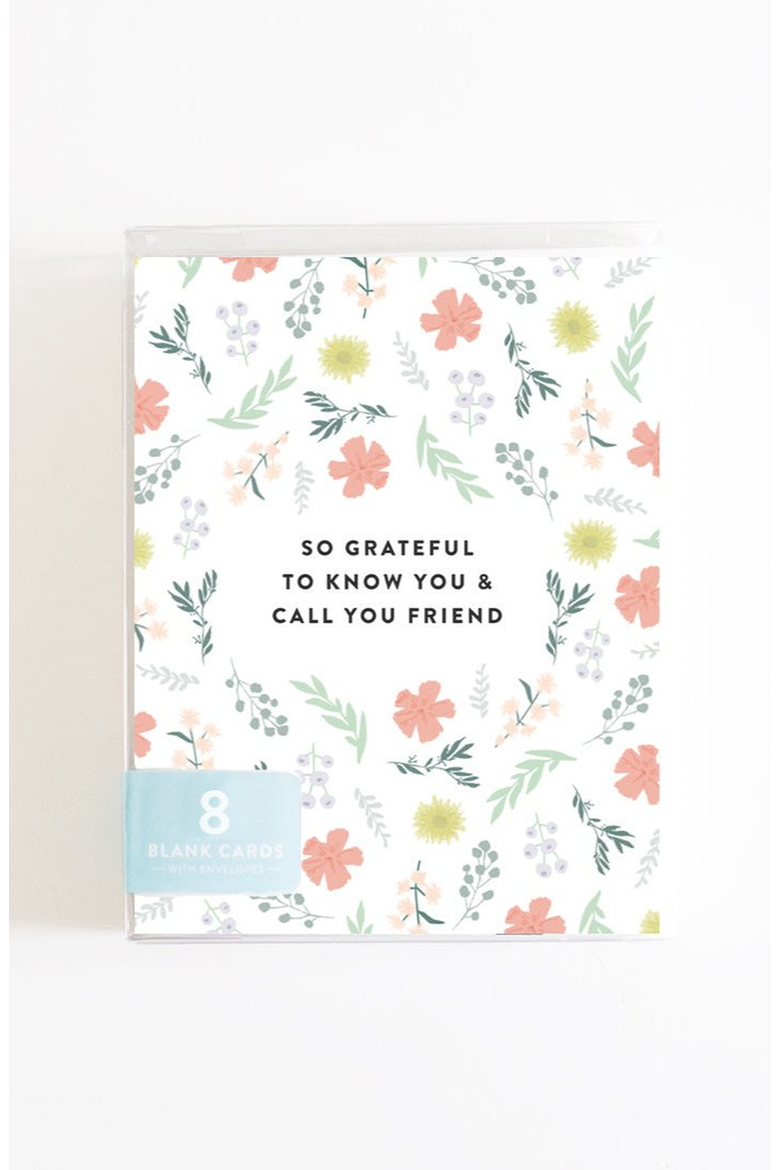 Grateful to Know You Friend Boxed Set of 8 Greeting Cards, Alternate, color, Floral Pattern