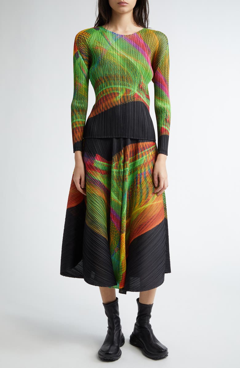 Pleats Please Issey Miyake Spectrum Print Pleated Top, Alternate, color,