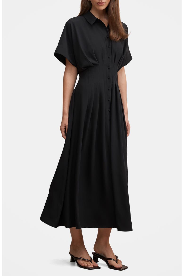 Luciana Darted Midi Shirtdress, Alternate, color, BLACK