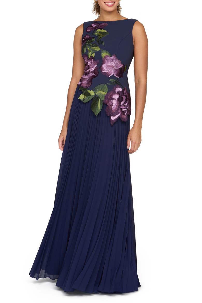 Jayla Appliqué Pleated Gown, Alternate, color, DARK TWILIGHT
