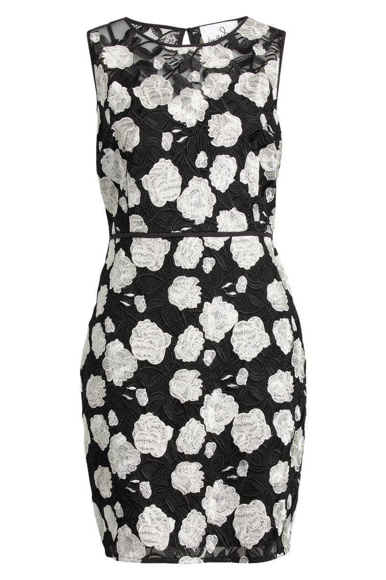 Floral Embroidered Sleeveless Lace Sheath Dress, Alternate, color, BLACK/WHITE