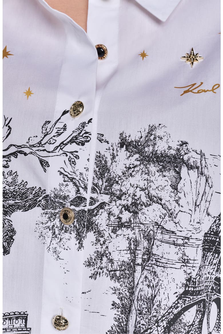 Paris Scene Cotton Button Down Shirt, Alternate, color, WHITE