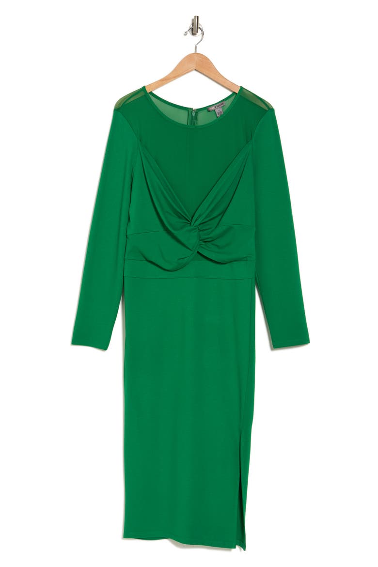 Celia Long Sleeve Illusion Mesh Ponte Dress, Alternate, color, ABUNDANT GREEN