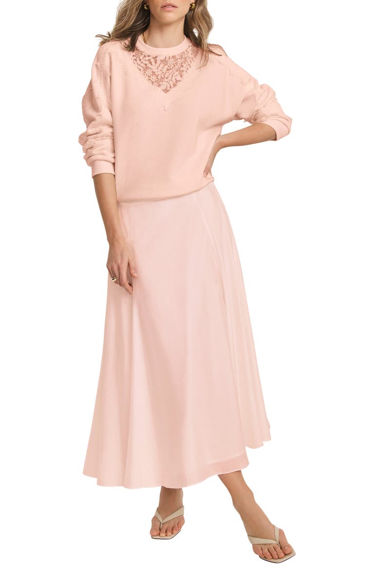 Lace Detail Crew Neck Sweatshirt, Main, color, Light Pink