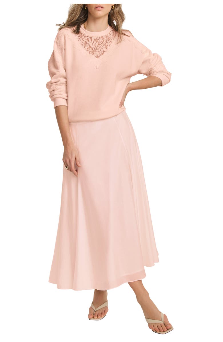 MINT VELVET Lace Detail Crew Neck Sweatshirt, Main, color, Light Pink