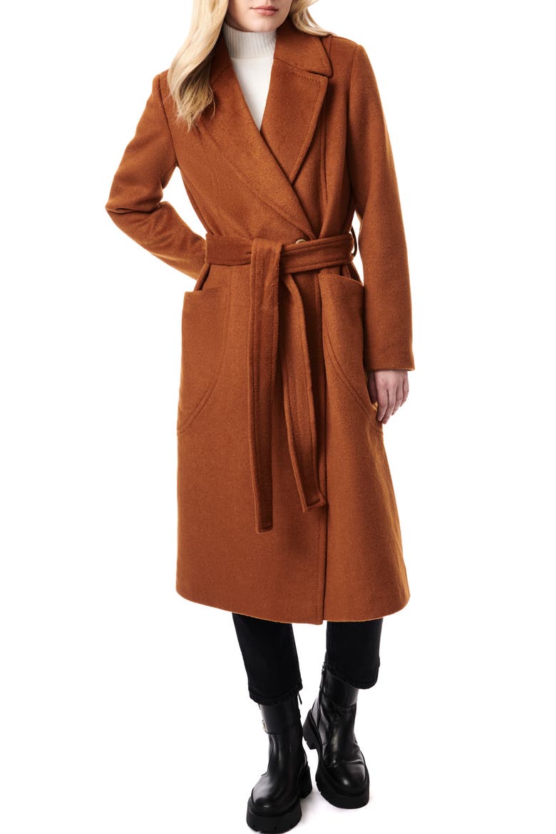 Belted Wool Blend Longline Coat, Main, color, PUMPKIN SPICE