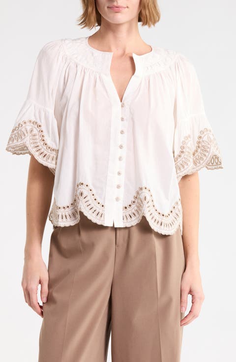 Embroidered V-Neck Blouse