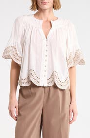Joie Embroidered V-Neck Blouse