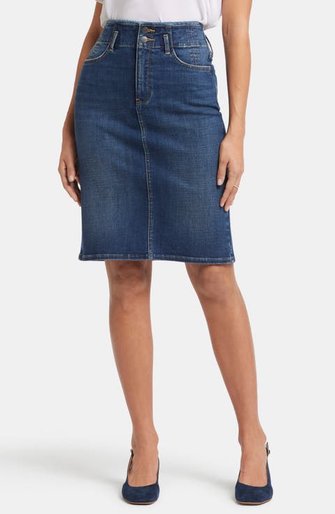 Hollywood High Waist Denim Pencil Skirt (Olympus)