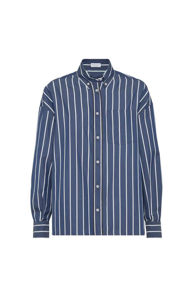 Brunello Cucinelli Striped poplin shirt, Main, color, Blue