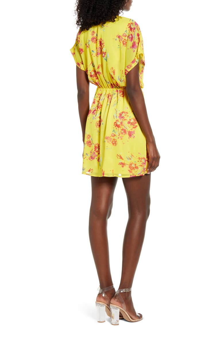 Simone Floral Wrap Front Minidress, Alternate, color, MUSTARD-RED FLORAL