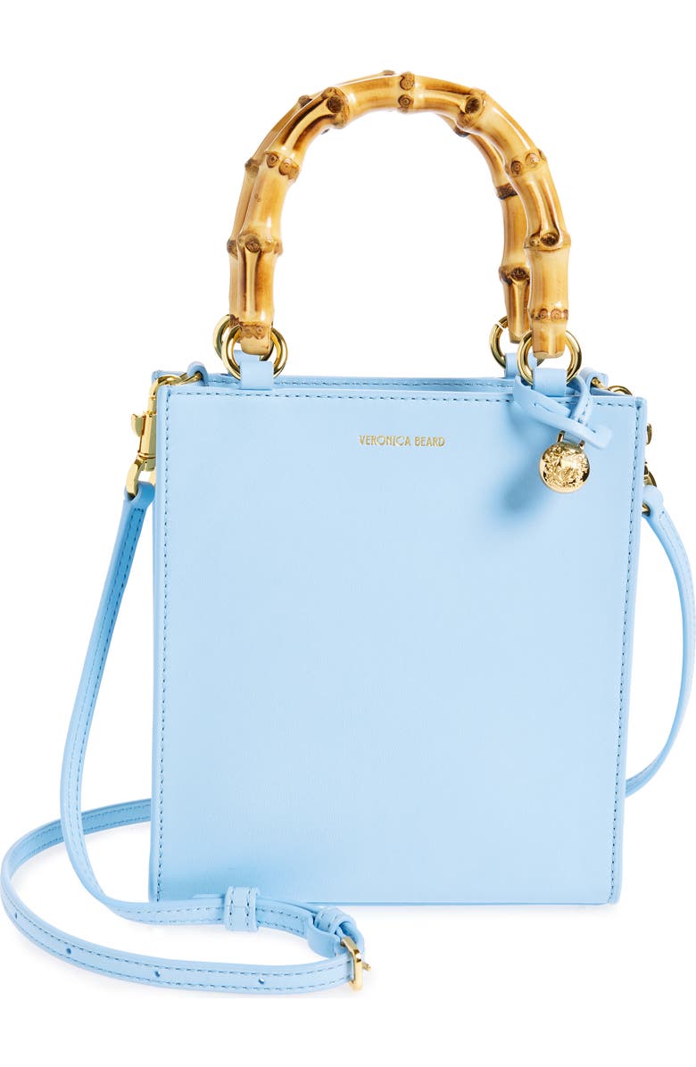 Veronica Beard Small Bamboo Handle Leather Shopper, Main, color, Light Blue