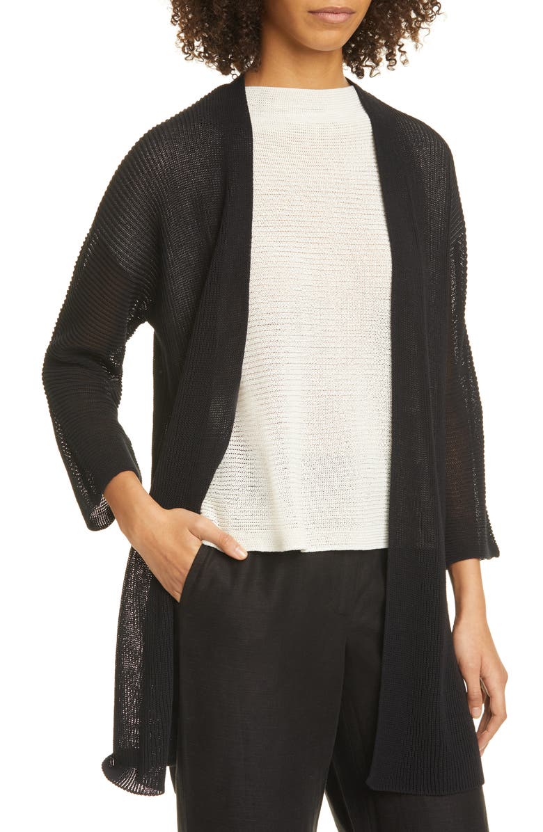 Eileen Fisher Open Front Organic Cotton Long Cardigan, Alternate, color, 