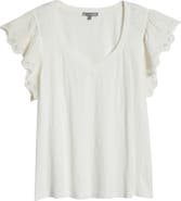 Wit & Wisdom Eyelet Flutter Sleeve V-Neck T-Shirt