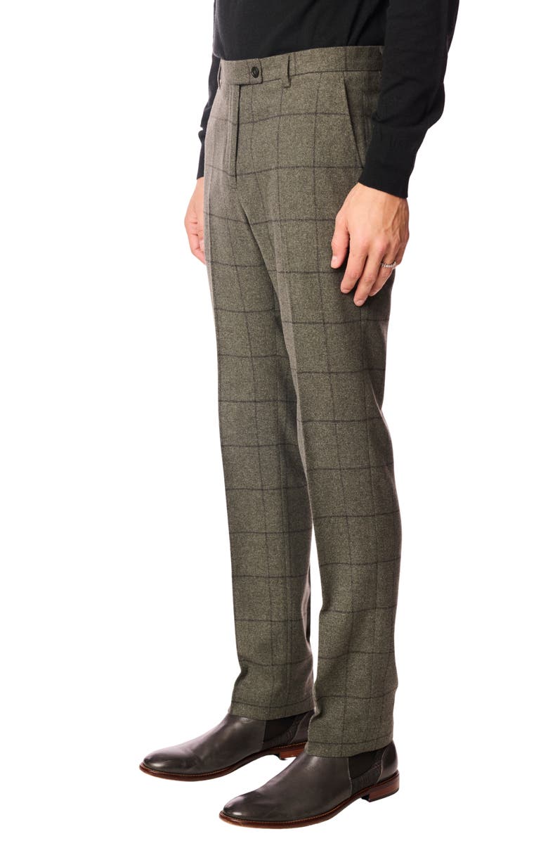 PAISLEY & GRAY Downing Slim Fit Flat Front Windowpane Wool Blend Dress Pants, Alternate, color, Sage Windowpane