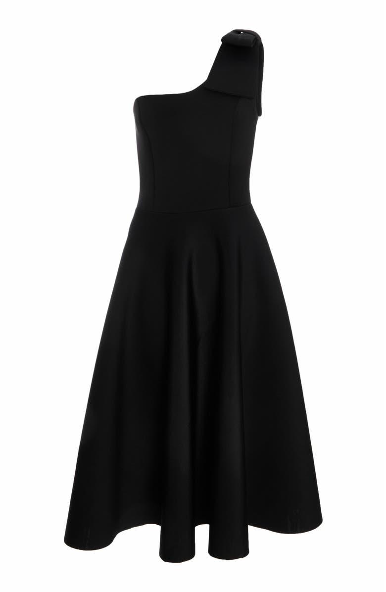 QUIZ Scuba Knit One-Shoulder Bow Skater Midi Dress, Alternate, color, 