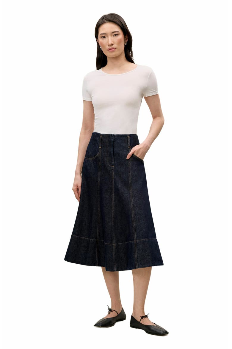 Gabrielle Denim Skirt, Main, color, DEEP SEA WASH