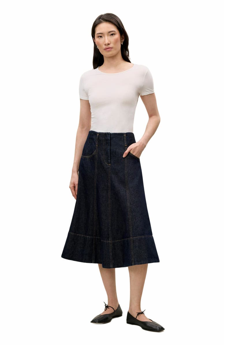 Rebecca Taylor Gabrielle Denim Skirt, Main, color, Deep Sea Wash
