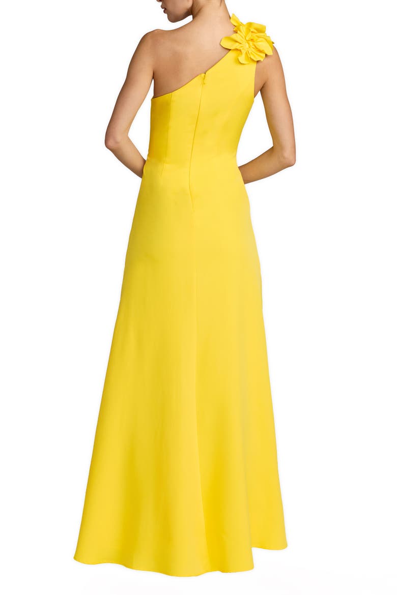 One Shoulder Crepe Column Gown With Floral Detail, Alternate, color, Sunshine
