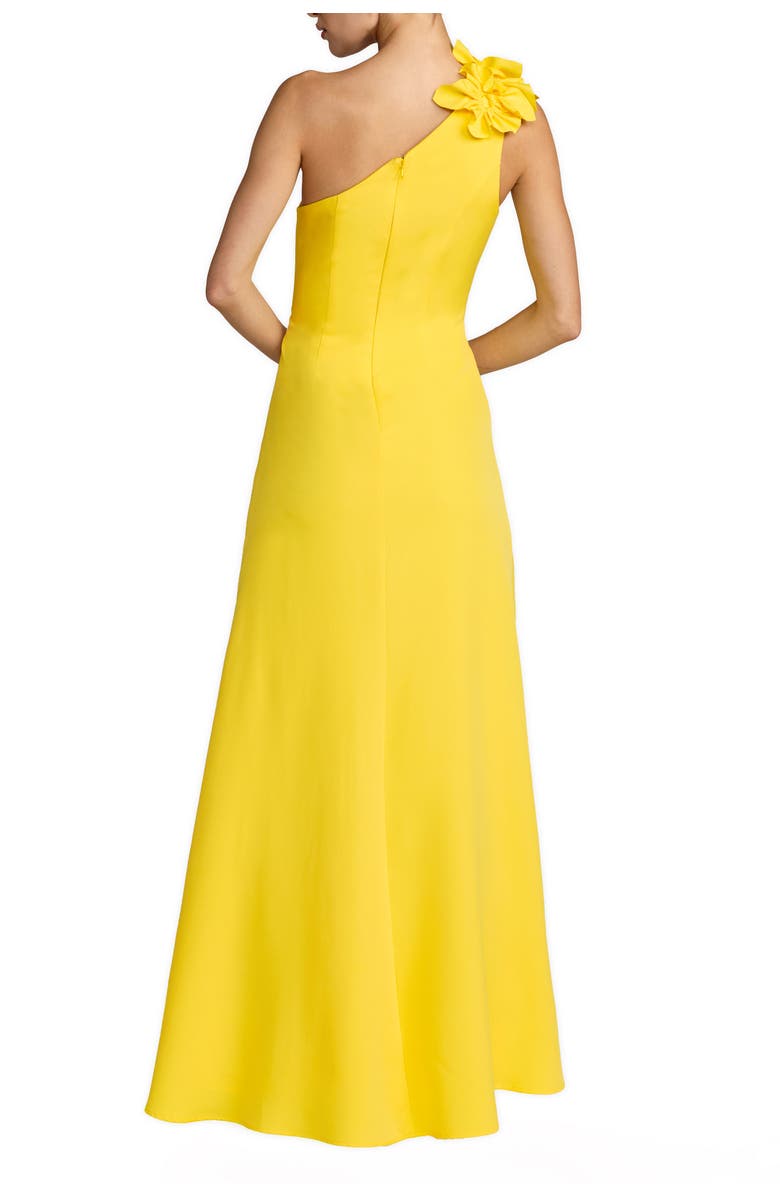 Mac Duggal One Shoulder Crepe Column Gown With Floral Detail, Alternate, color, Sunshine