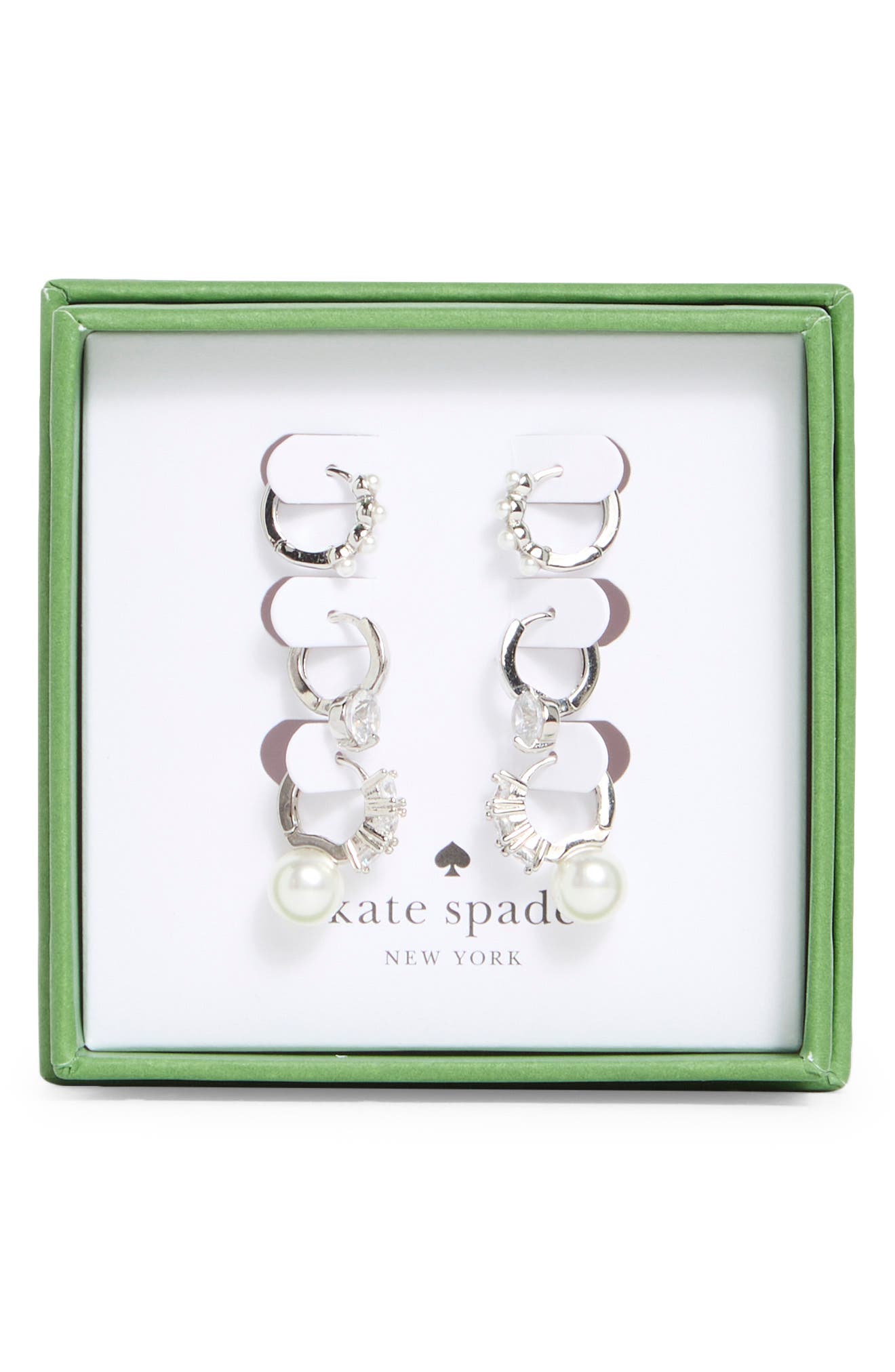 Kate Spade New York set of 3 assorted mini hoop earrings