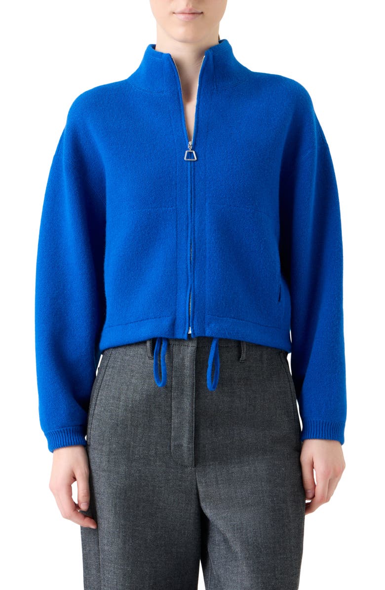 Akris Piqué Knit Cashmere Crop Zip-Up Cardigan, Main, color, Royal Blue