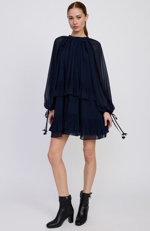 En Saison Nicolette Tiered Ruffle Long Sleeve Trapeze Dress In Blue