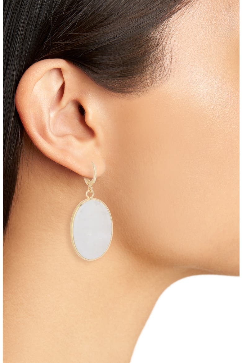 Semiprecious Oval Drop Earrings, Alternate, color, WHITE- GOLD