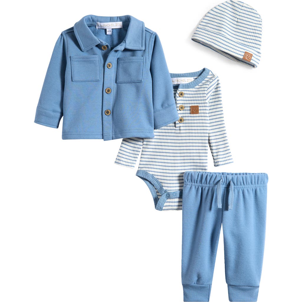 Rachel Zoe Babies' Shacket, Stripe Bodysuit, Joggers & Hat Set In Multi