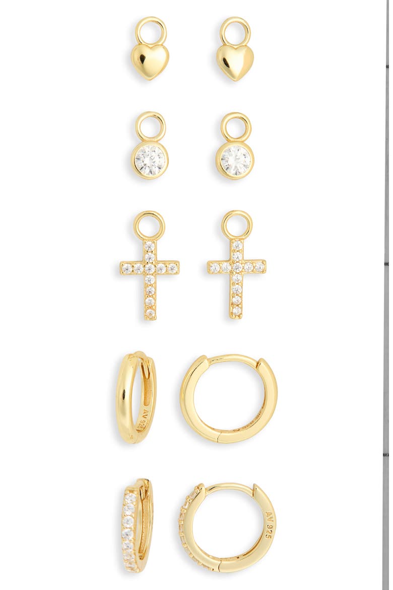 Mixed CZ Charms & 2-Pack Huggie Hoop Earrings, Alternate, color, GOLD