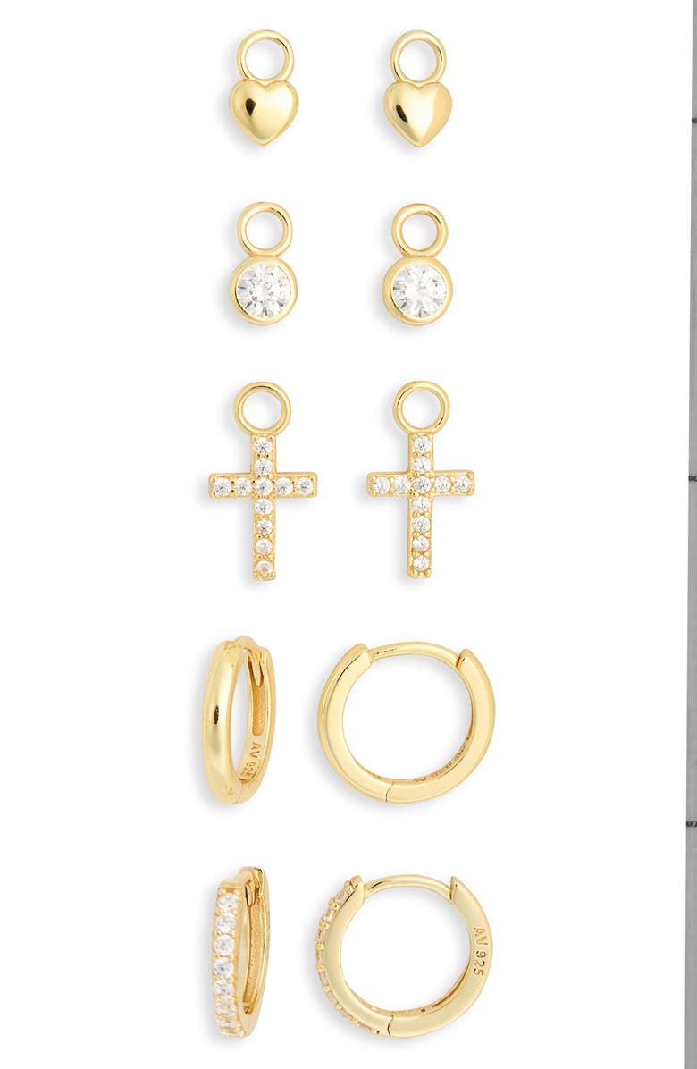 Argento Vivo Sterling Silver Mixed CZ Charms & 2-Pack Huggie Hoop Earrings, Alternate, color, Gold