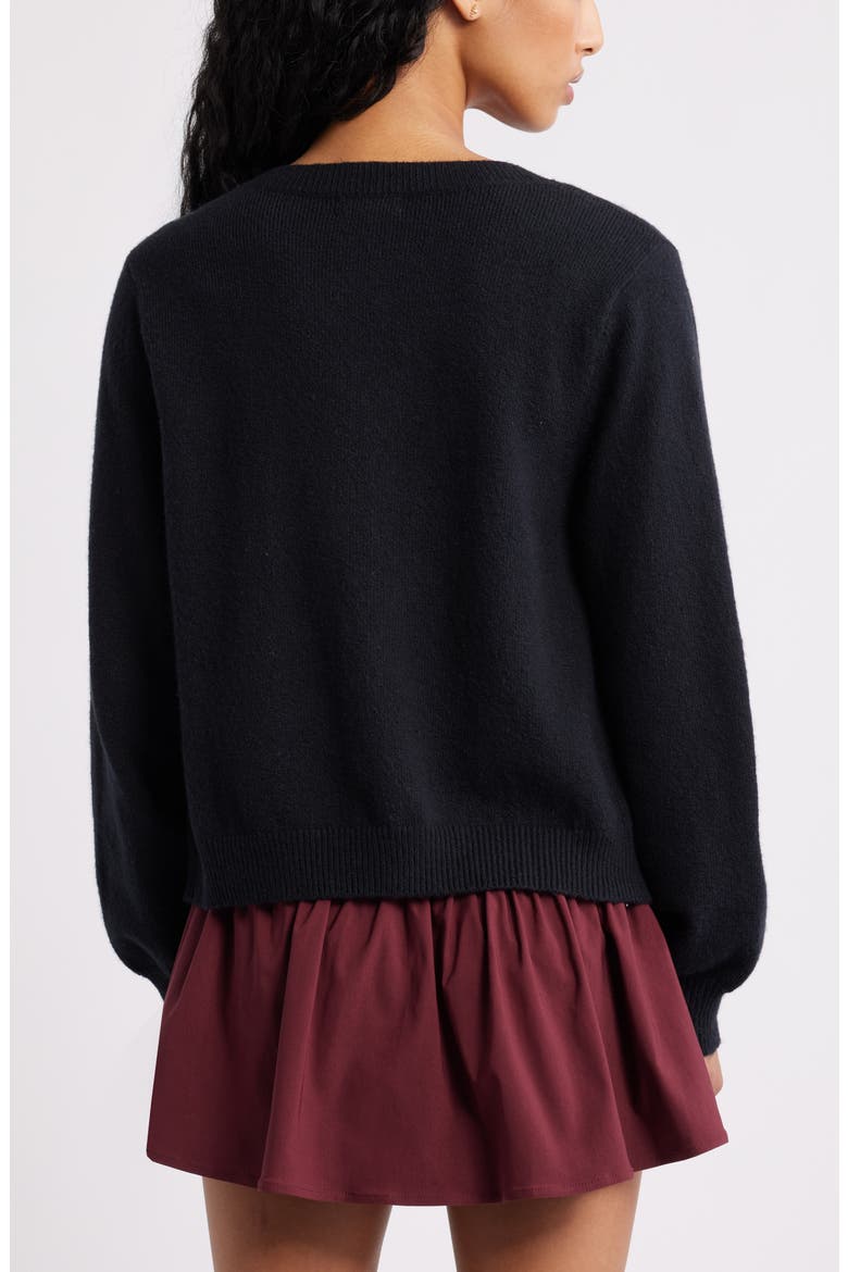 Crewneck Cotton Blend Cardigan, Alternate, color, BLACK