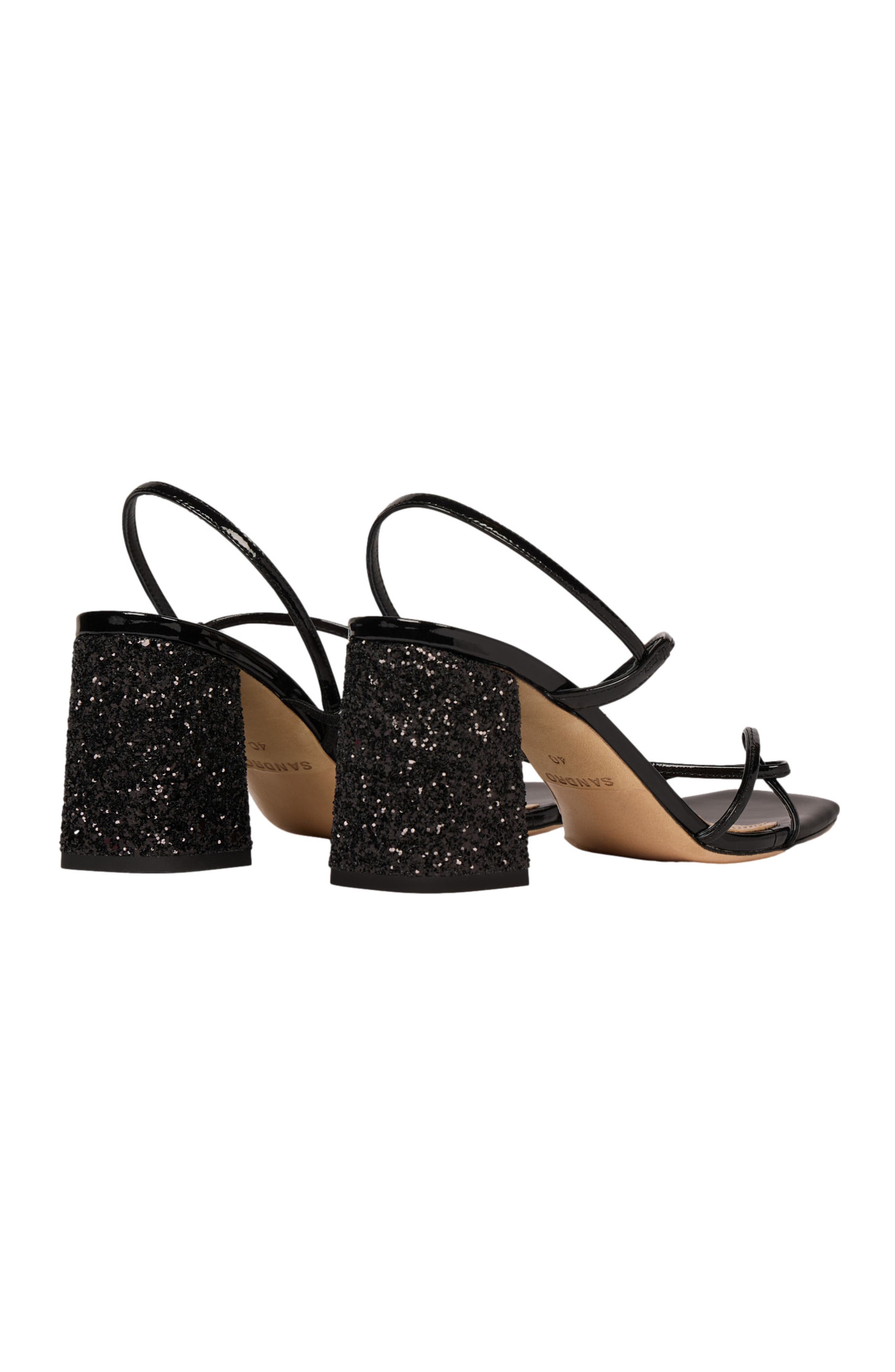 SANDRO Glitter heel sandals, Alternate, color, Black