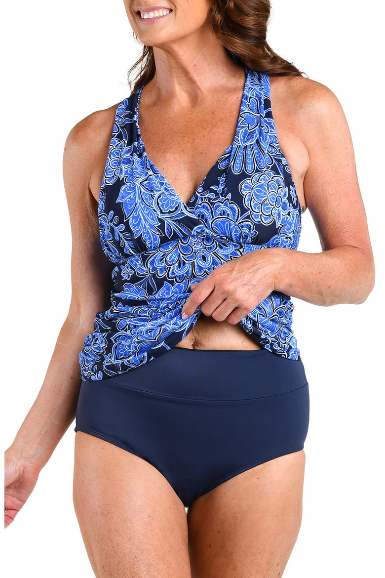 Beyond the Atlantic Ruched V-Neck Convertible Tankini Top, Alternate, color, INDIGO