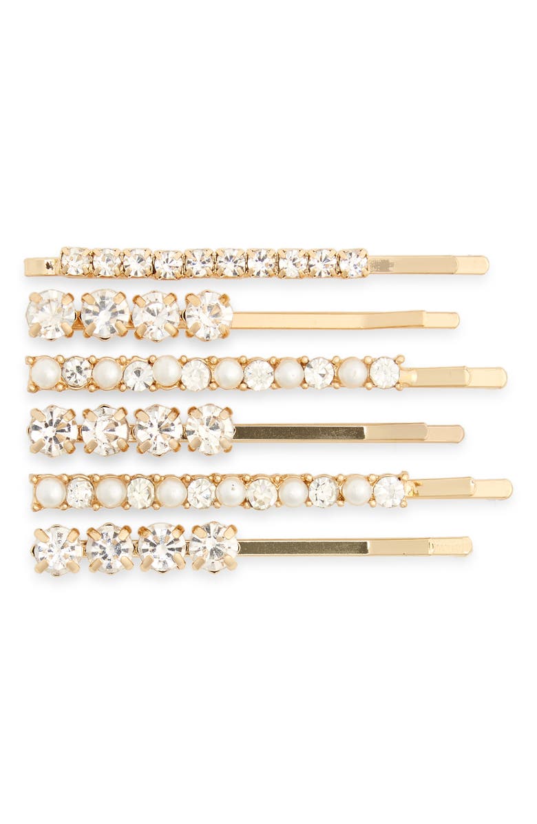 BP. Set of 6 Imitation Pearl & Crystal Hair Clips, Main, color,