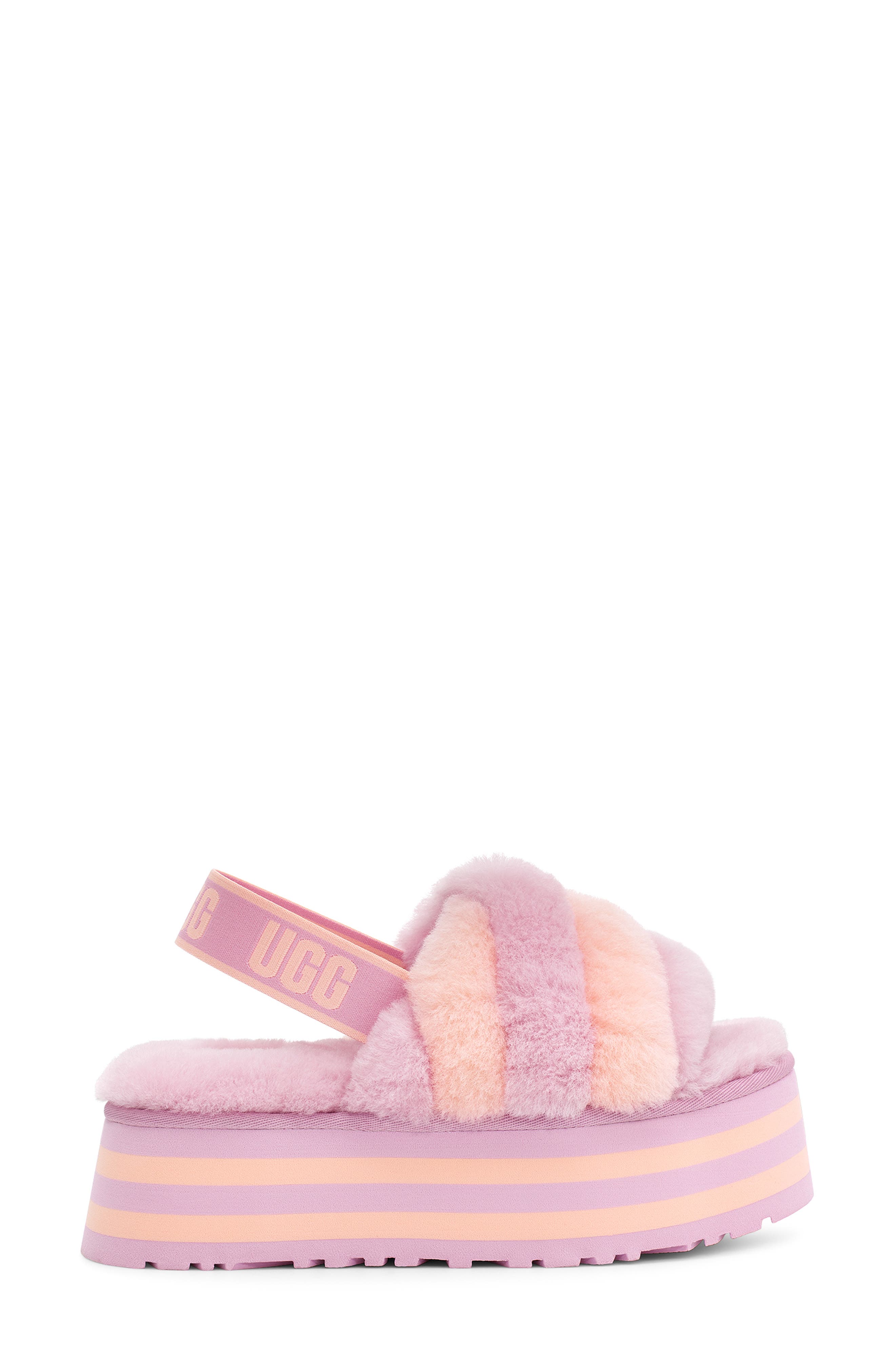 Disco Genuine Shearling Slingback Slipper, Alternate, color, PRIMROSE / PINK DUSK