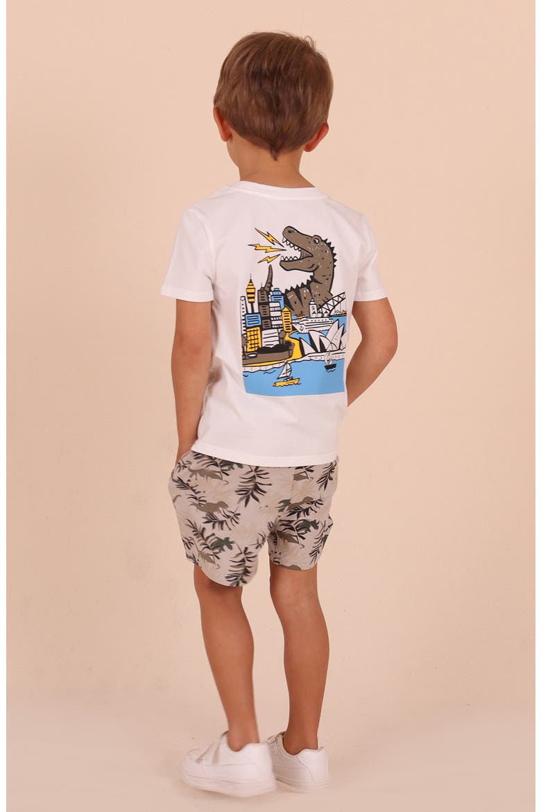 Kids' Dino in City Graphic T-Shirt, Alternate, color, WHITE