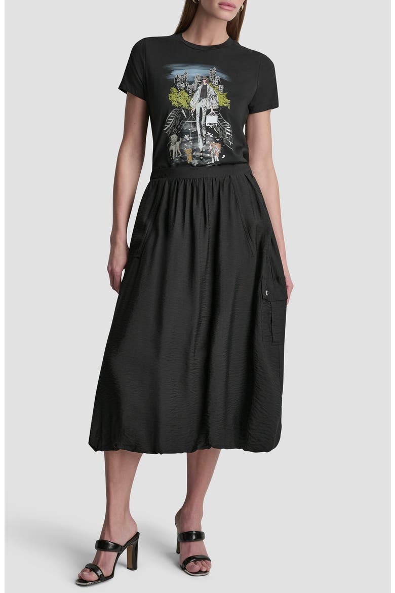 Bubble Cargo Pull On Midi Skirt, Alternate, color, BLACK