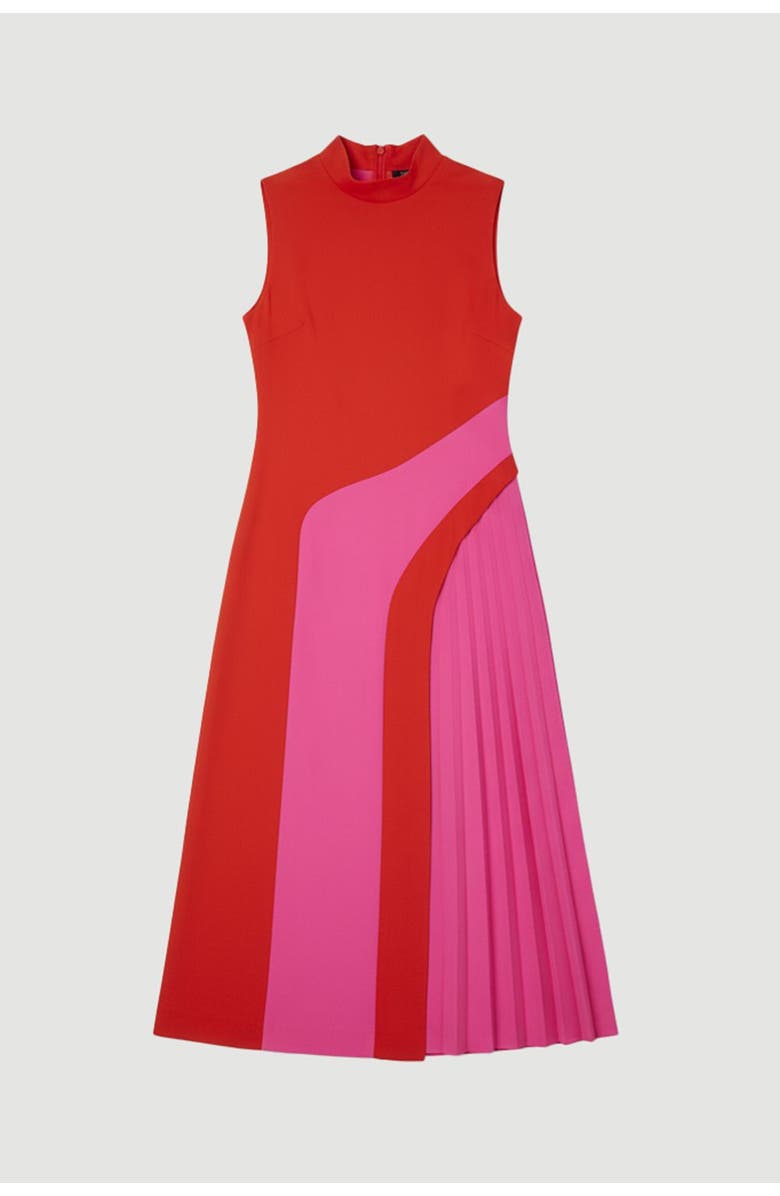 Karen Millen Colour Block High Neck Midi Dress, Alternate, color, Pink