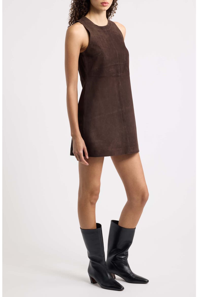 Leather Sleeveless Shift Minidress, Alternate, color, CACAO