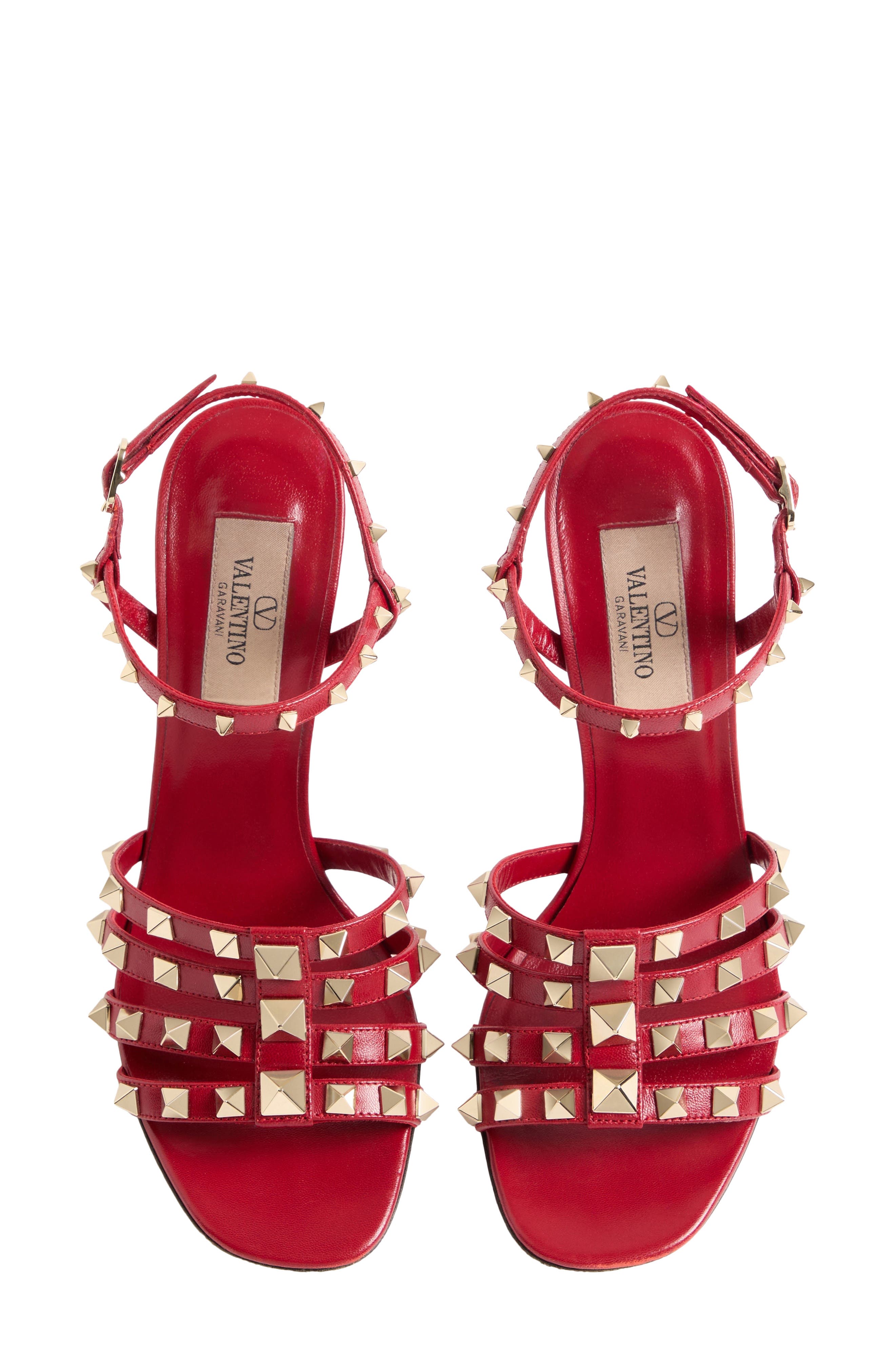 Rockstud Ankle Strap Sandal, Alternate, color, RED