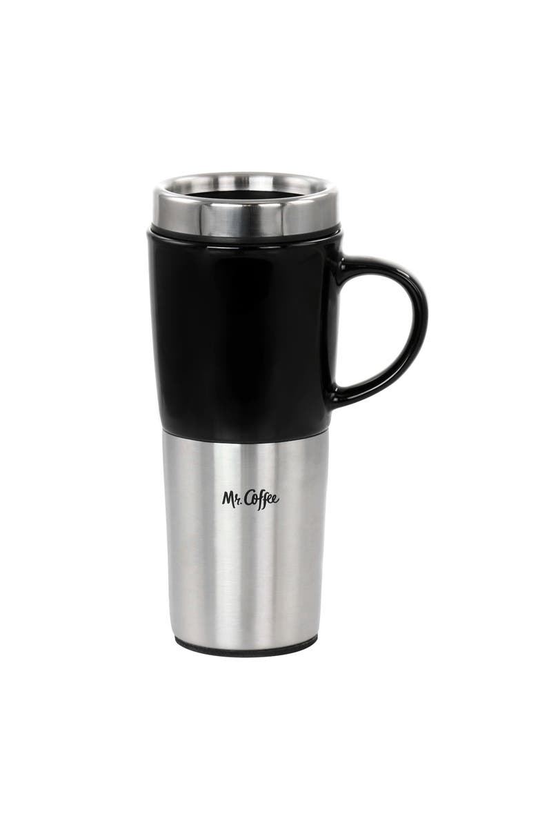 Mr. Coffee 16oz Stainless Steel and Stoneware Travel Mug, Main, color, Black