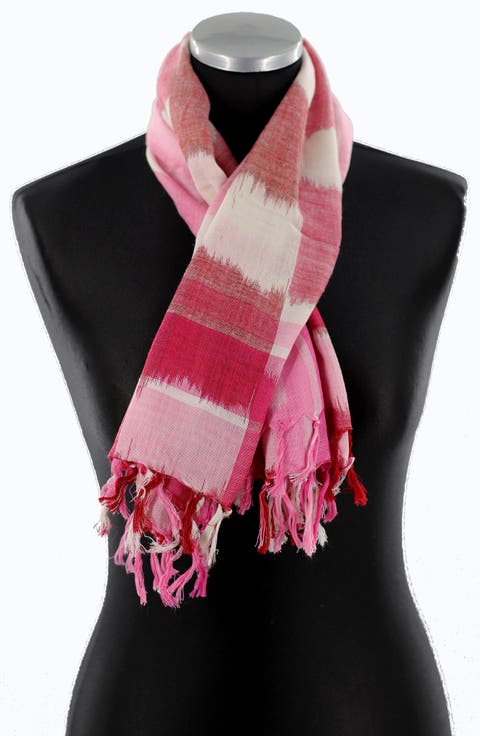 Checkered Print Fringe Trim Scarf