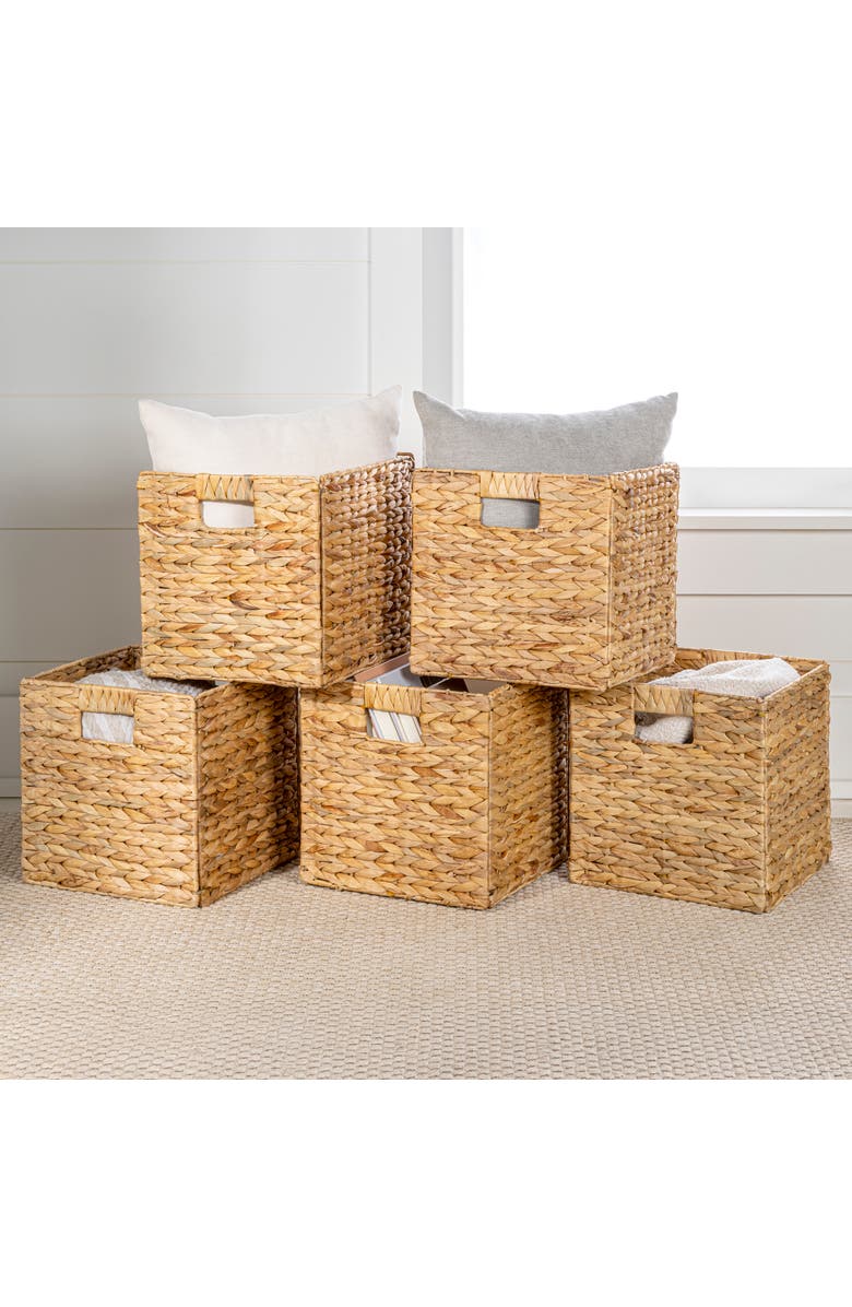 HAPPIMESS Bryce Classic Farmhouse Handwoven Hyacinth Collapsible Storage Cube Baskets with Handles,, Main, color, Neutral