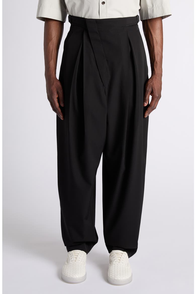 Drop Crotch Tapered Leg Lightweight Wool Twill Pants, Main, color, 1010 DOUBLE BLACK