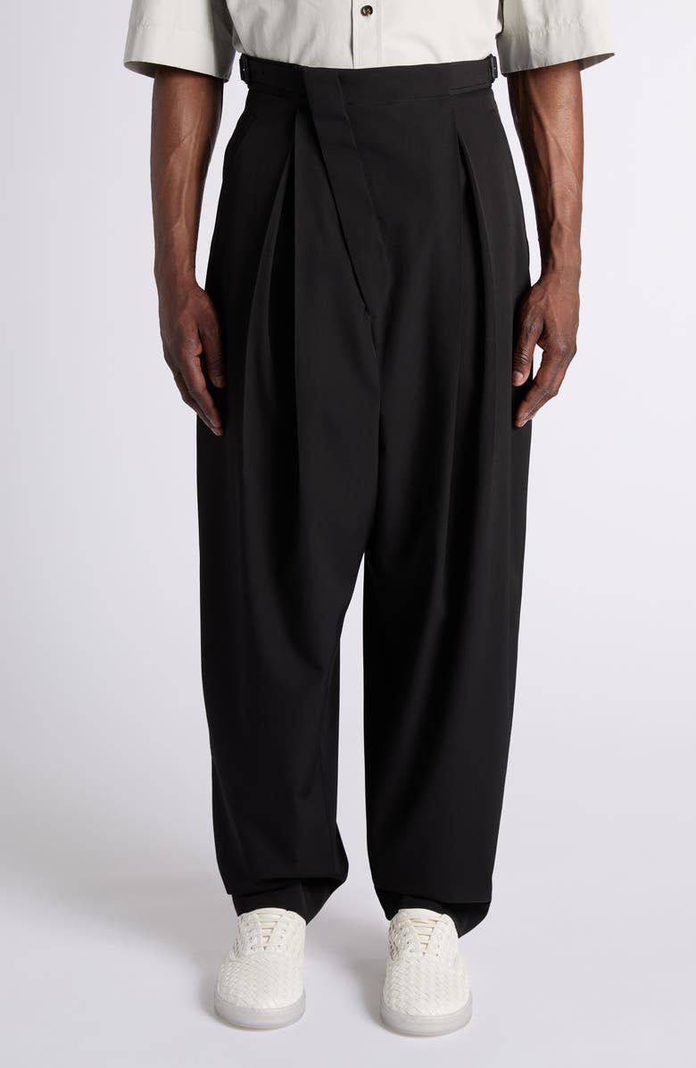 Bottega Veneta Drop Crotch Tapered Leg Lightweight Wool Twill Pants, Main, color, 1010 Double Black