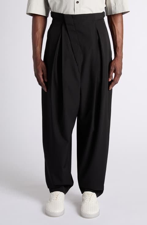Drop Crotch Tapered Leg Lightweight Wool Twill Pants