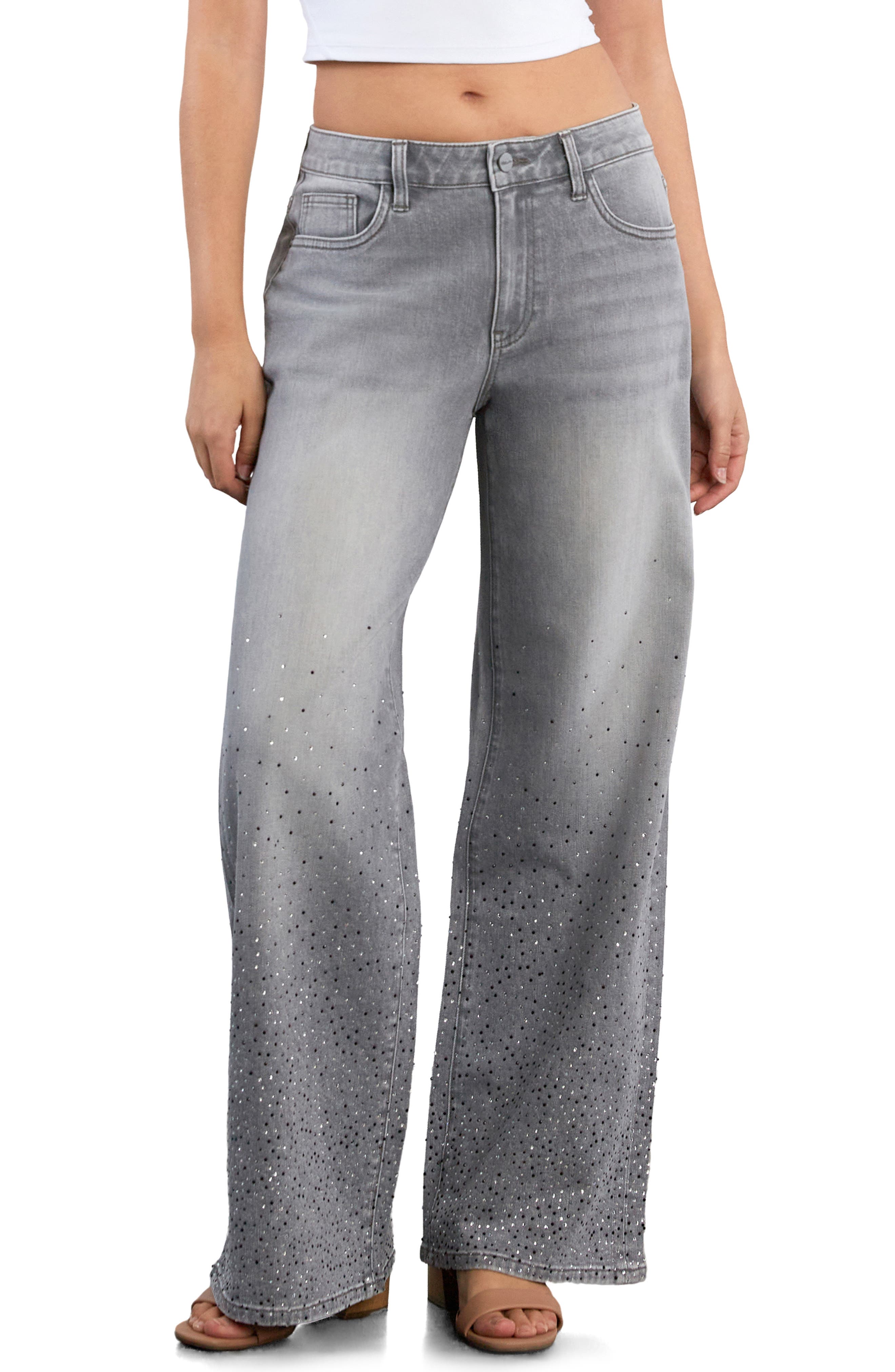 HINT OF BLU Star Studded Wide Leg Jeans (Women) | Nordstrom